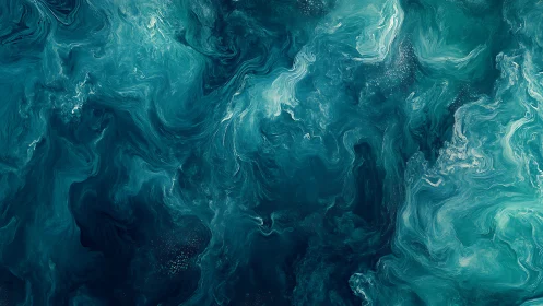 Digital teal fluid abstraction shows swirling layered motion