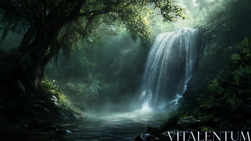Mystical Waterfall Hidden in Lush Rainforest Canopy