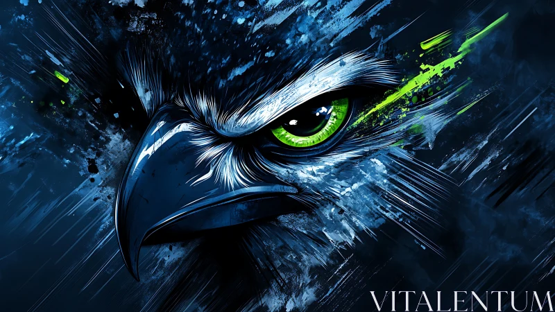 Fierce Hawk Close-Up in Abstract Digital Art With Neon Accents.