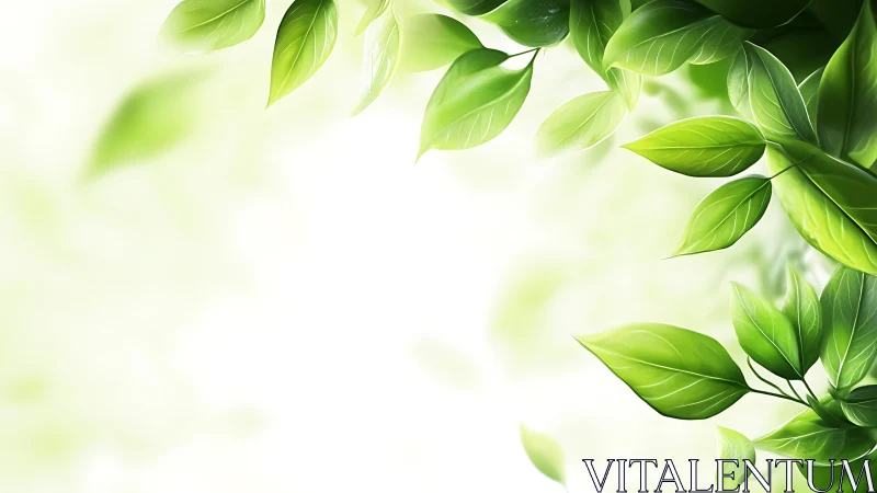 Fresh green leaves frame a bright, softly glowing background.