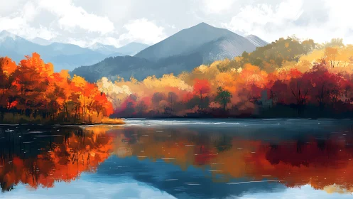 Autumnal lakeside spectrum with mirrored alpine massifs.