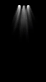 Triple spotlights stream downward in a darkened void.