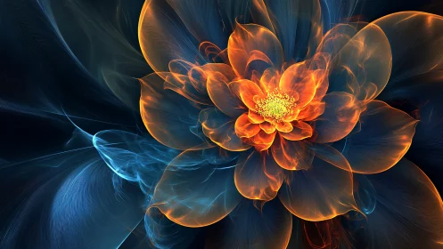 Glowing digital flower blooms softly in swirling cosmic light