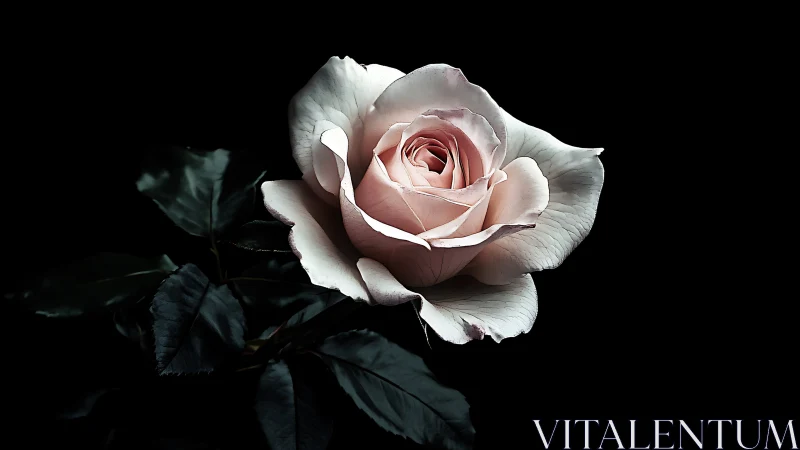 Pale Pink Rose Against Black Background.