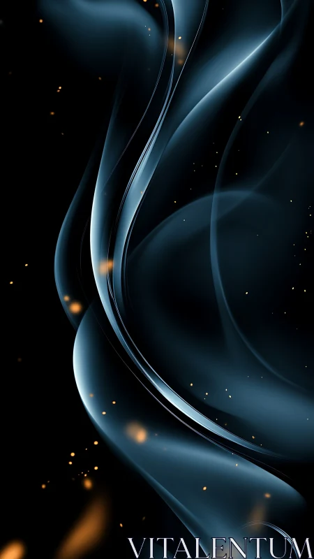 Fluid blue light ribbons swirl across a dark cosmic void.