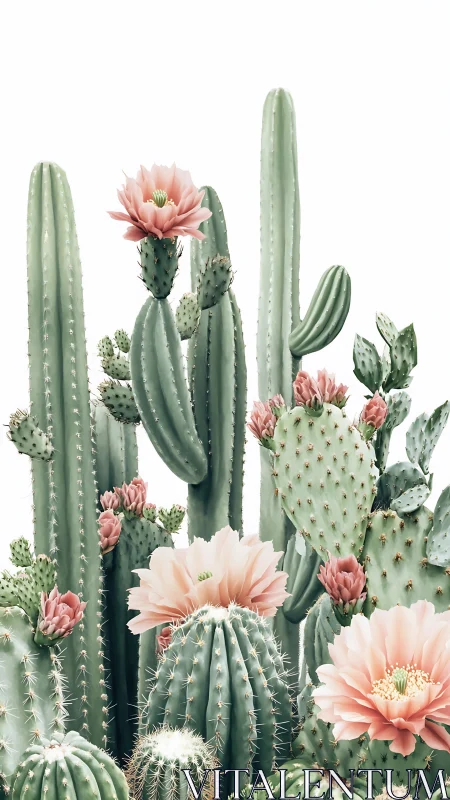 Cactus Collection with Pink Blossoms.