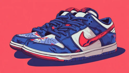 Vector-rendered low-top sneakers in tricolor graphic profile