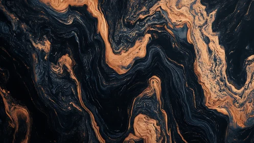 Copper and midnight fluid marble texture with organic swirls