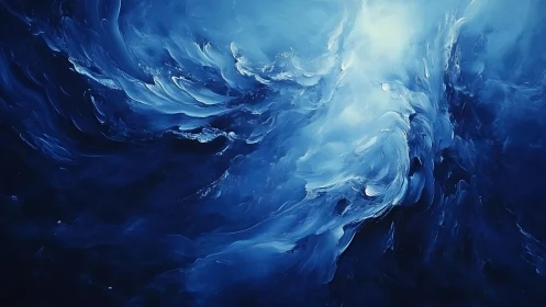 Abstract swirling blue and white ocean waves digital painting.