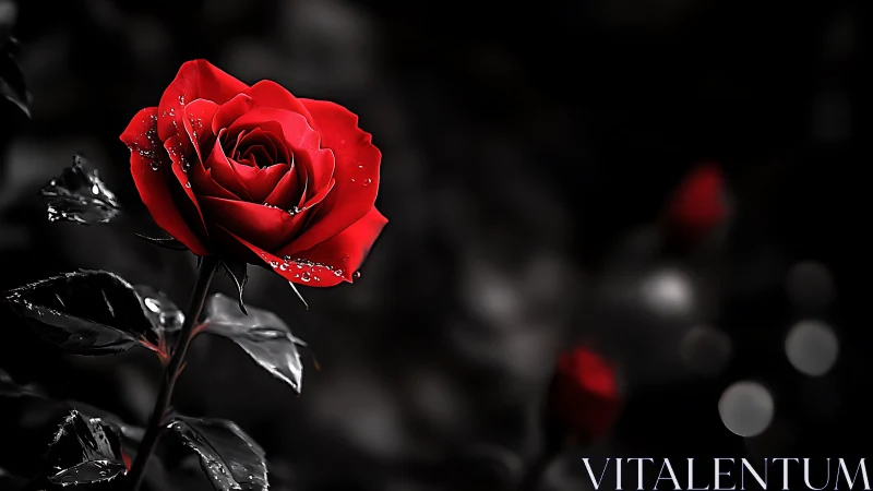 Radiant Red Rose Blooms with Dewdrops in Elegant Contrast