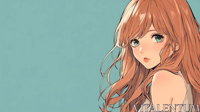 Side profile anime girl with teal background illustration.