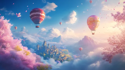 Sky kingdom and blossom balloons in sugar-spun sunrise.