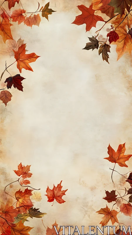 Autumn maple leaves frame surrounds empty textured center