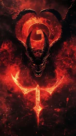 Infernal horned demon emerging from molten sigil vortex