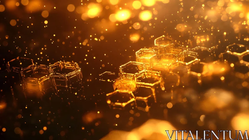 Glowing Abstract Honeycomb Pattern with Golden Bokeh Effect.