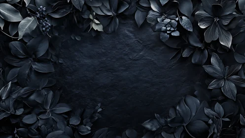Midnight foliage frame cradling a deep charcoal silence.