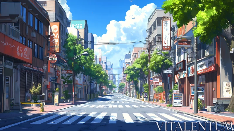 Sunlit city street welcomes a quiet, peaceful morning walk