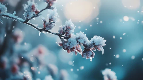 Frost-Laden Blossoms Suspended in Winter's Ethereal Glow.