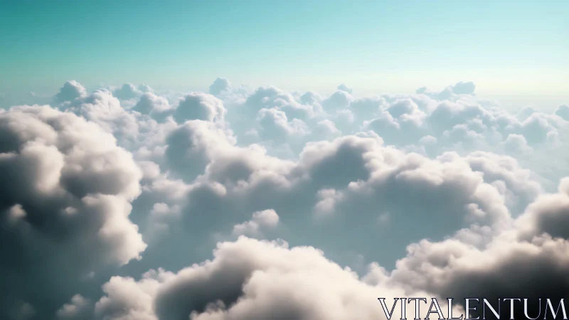 Volumetric cumulus cloudscape under high-altitude cyan sky.
