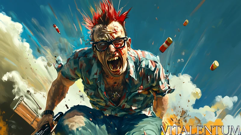 Dynamic punk portrait in explosive digital painting style.