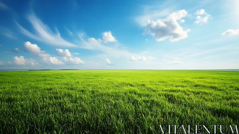 Wide-angle luminant grassland under stratocumulus sky field.