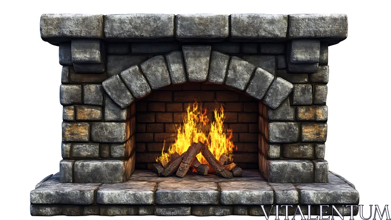 Medieval Stone Fireplace with Active Flame Rendering.