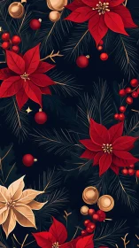Rich poinsettia pattern over deep midnight backdrop.
