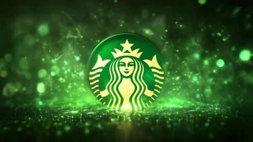 Vibrant Starbucks Logo in Glowing Green Digital Art Style.