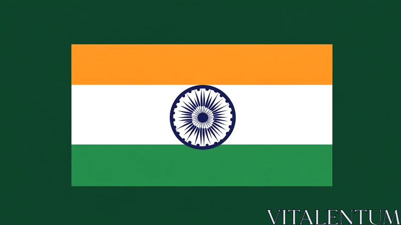 Indian tricolor flag with navy Ashoka Chakra on green field.
