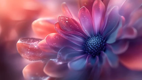 Digital composite flower with gradient petals and depth of field blur
