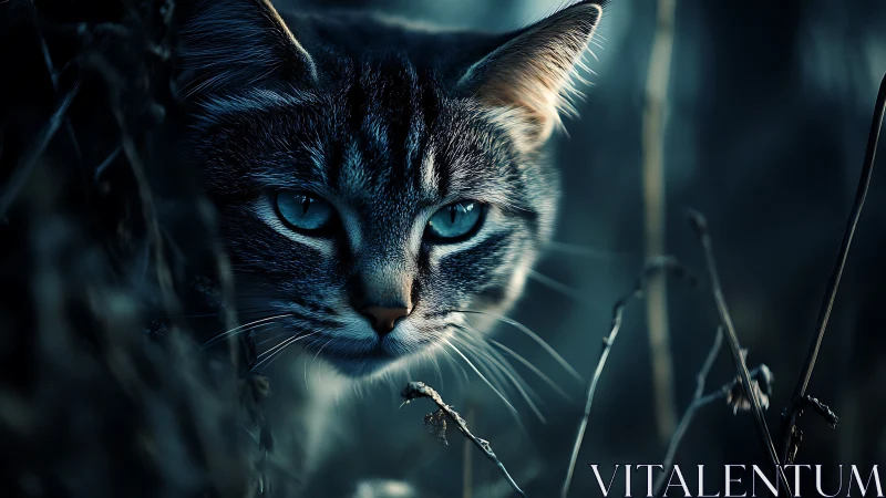 Intense Cat Portrait with Piercing Blue Eyes.