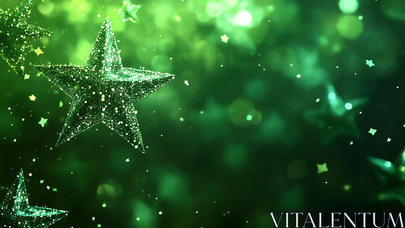 Glitter-saturated green stars in shallow depth luminance field.