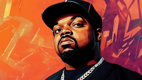 Hip hop portrait with bold orange abstract background.