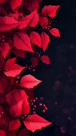 Red foliage and berries against deep dark background.