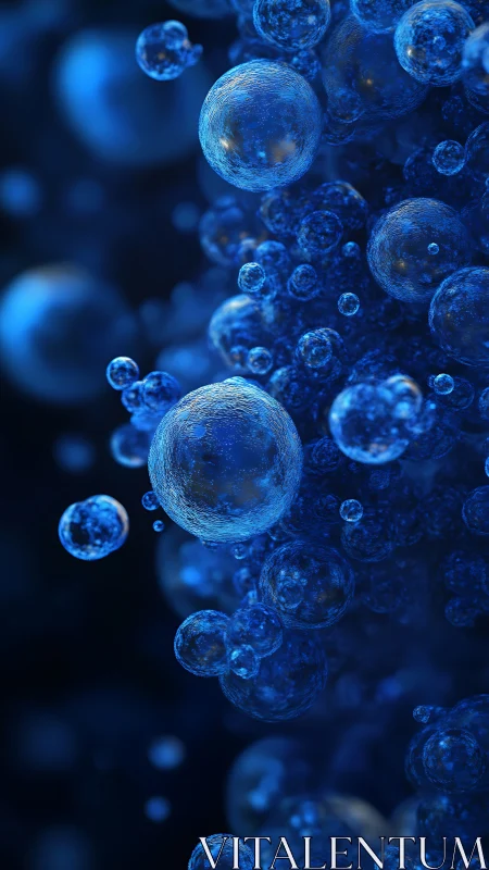 Midnight microcosm of luminous blue drifting spheres.