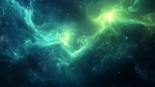 Volumetric nebula filaments forming luminous green stellar outflow