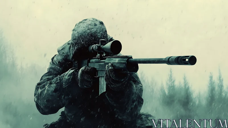 Sharpshooter in Rain: Precision Marksman at Dawn.