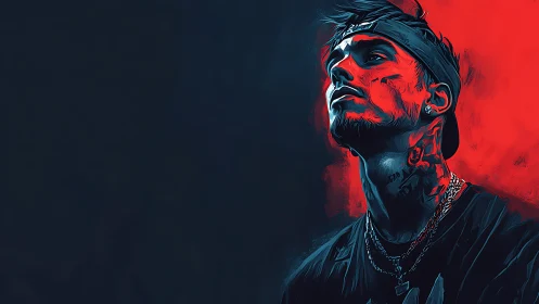 Neon-lit rebel in red and teal, carved from electric shadow.