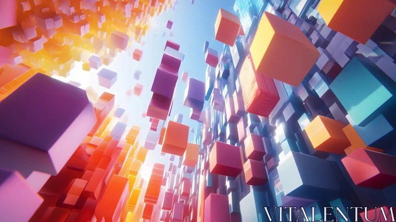 Vibrant floating 3D cubes in a dynamic futuristic abstract scene.