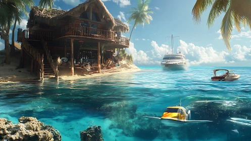 Weathered Beach Haven Floats Amid Crystalline Tropical Waters.