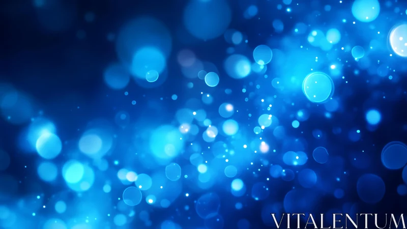 Abstract blue bokeh lights on dark background, digital art style.