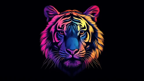 Neon tiger portrait glows fiercely against deep black void