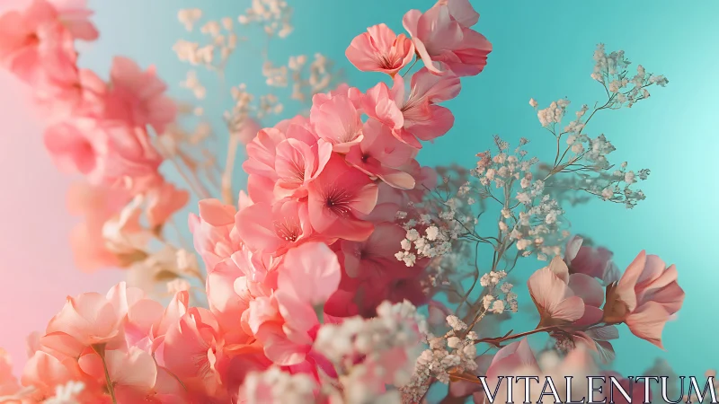 Pastel Blooms Against Turquoise Sky.