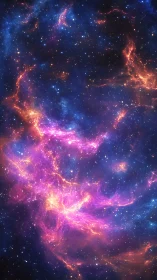 Stellar fireveins swirl through neon nebula nightfall sky.