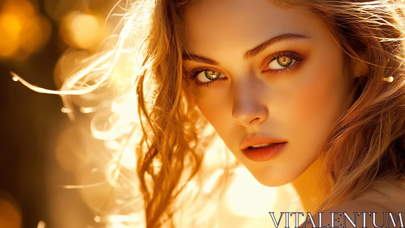 Golden sunlight frames a calm, captivating portrait gaze