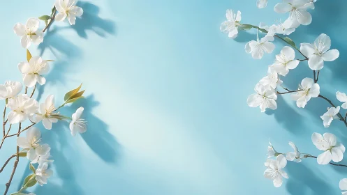 White Cherry Blossoms Against Bright Blue Sky.
