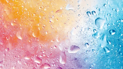 Rainbow gradient droplets over abstract glass surface.