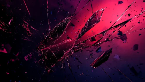 Shattered neon cosmos erupts in razor-edged crimson glass storm.