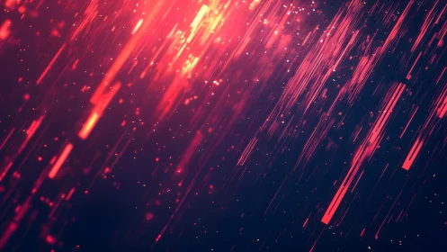 Abstract neon red light streaks on dark background, digital art.