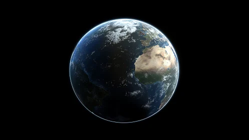Rendered Earth with Africa and Europe under space illumination.